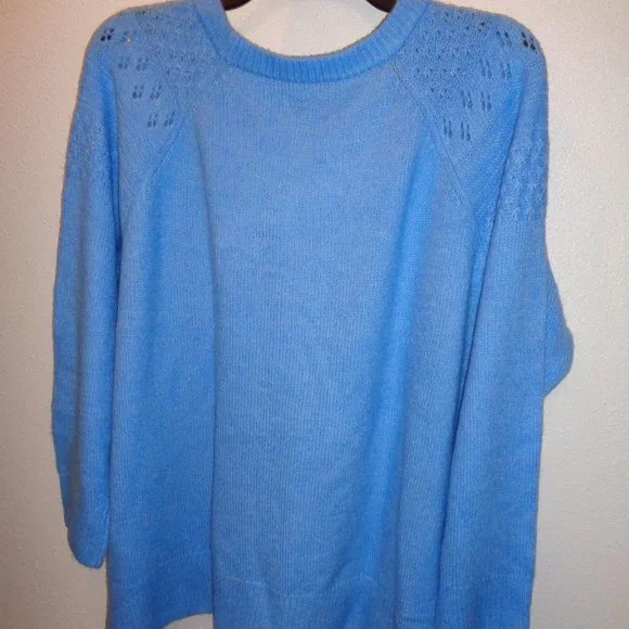 Evri Women's Plus Size Crewneck Pointelle Sweater Size 2X NWT Blue - Picture 10 of 10